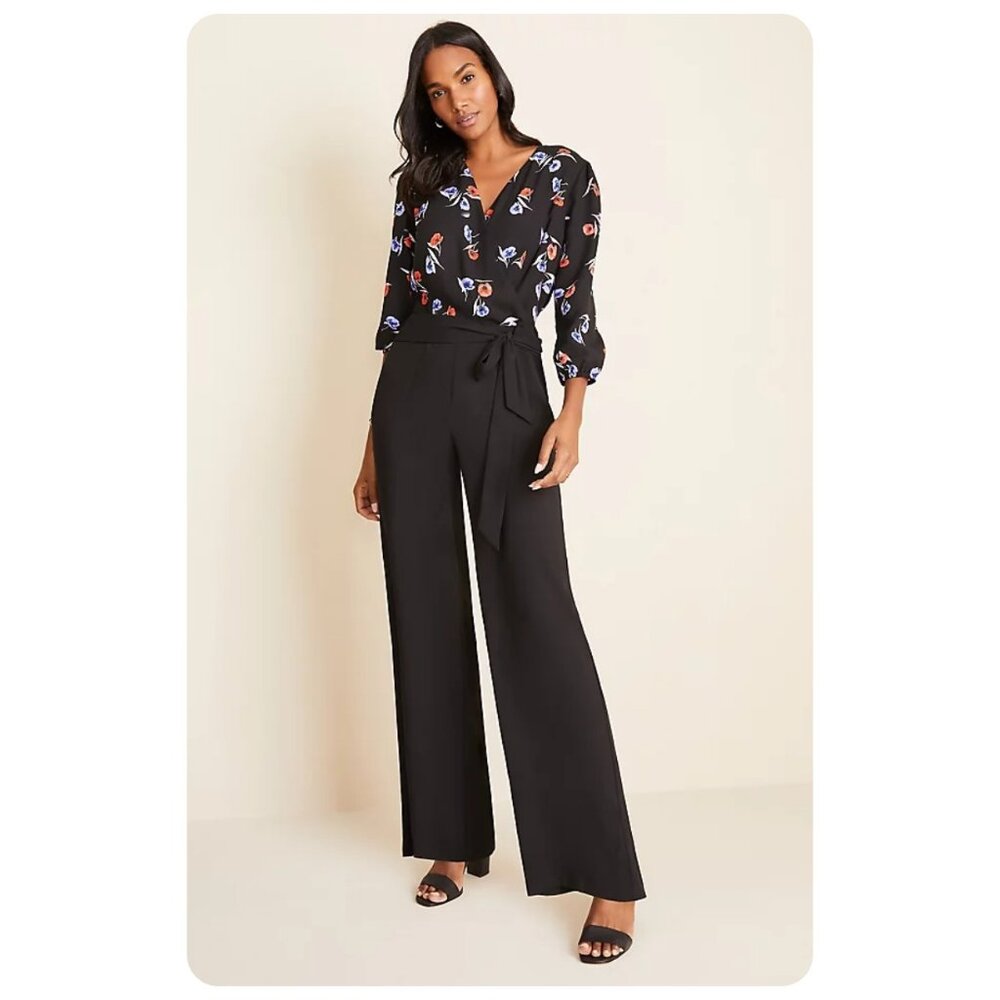 Ann Taylor Black Jumpsuit with Floral Design